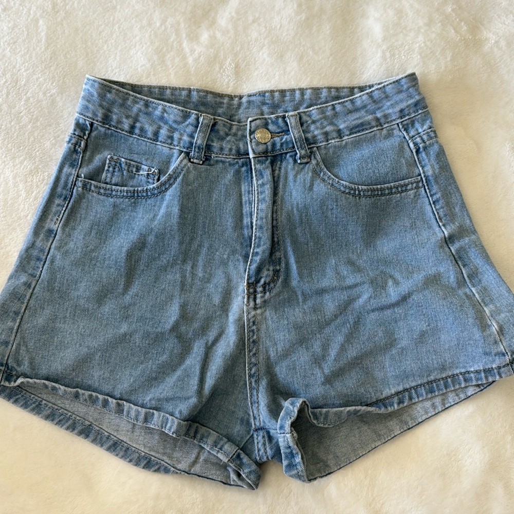 light wash denim shorts